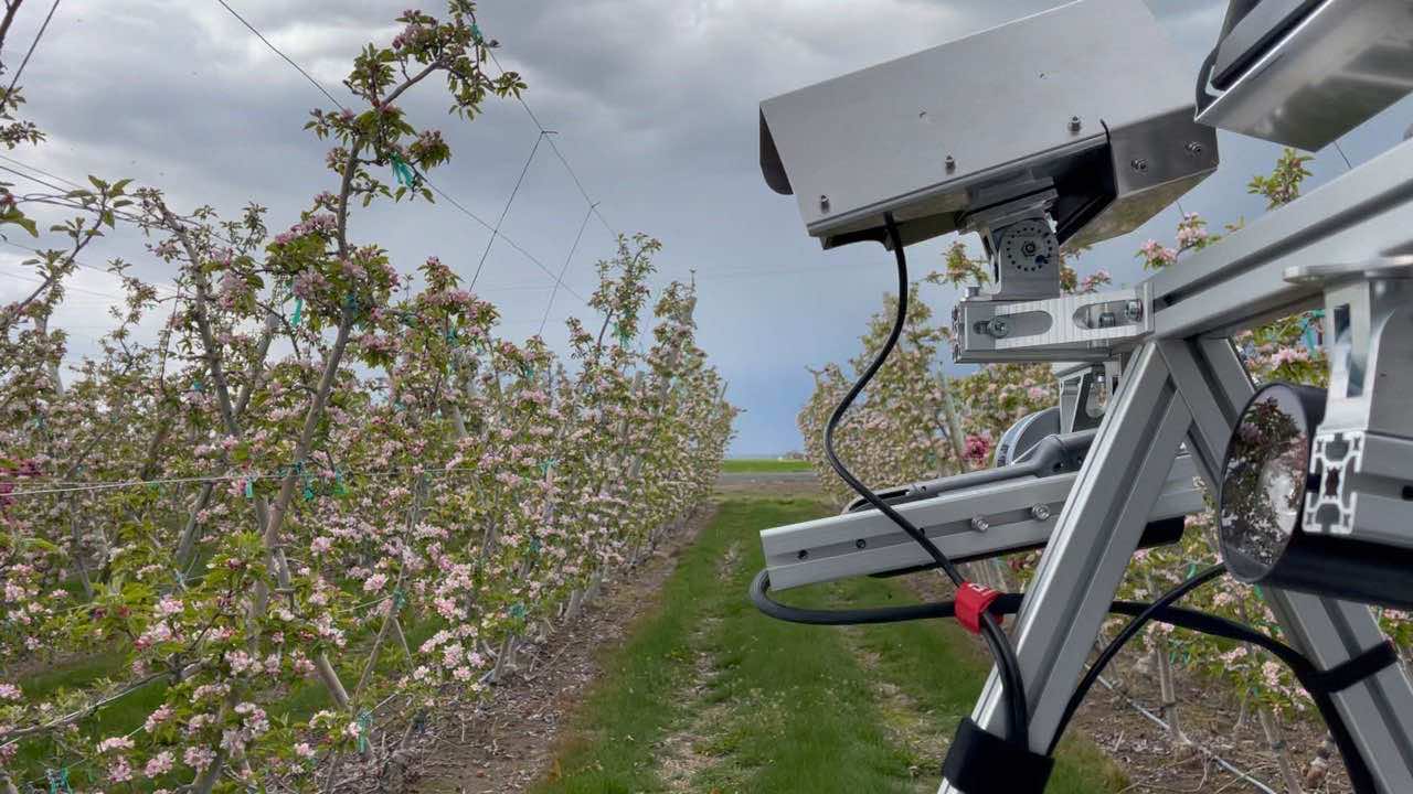 Green Atlas Cartographer scanning apple blossoms at 20 mph